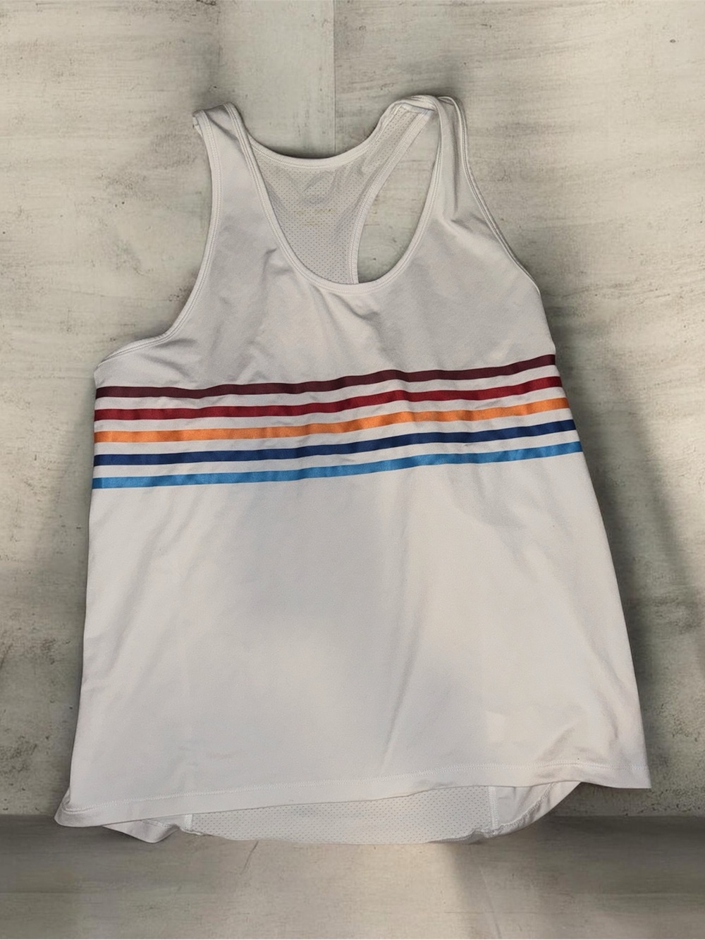 Tory Burch White Racerback Tank with Red, Orange and Blue Stripes